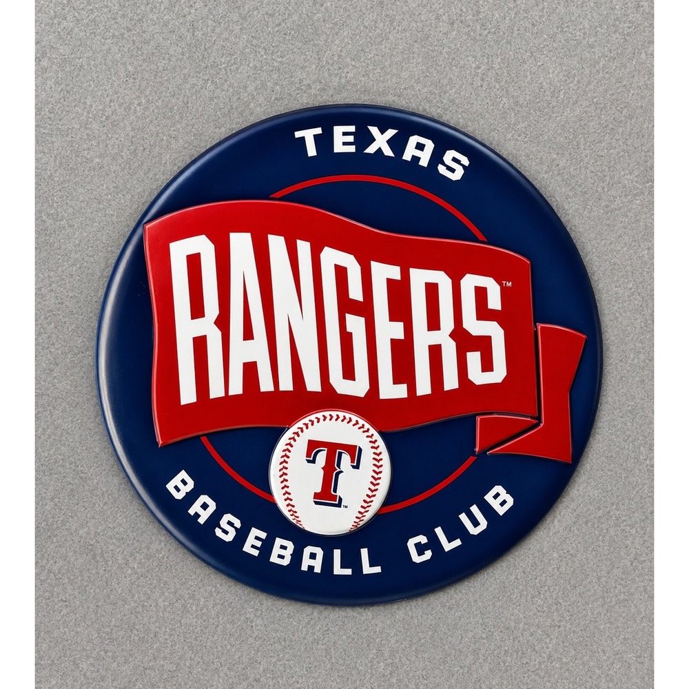 Texas Rangers Baseball Club Waving Banner Round Metal Sign Button MLB
